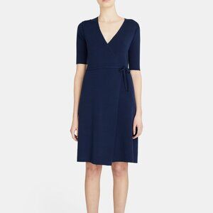 Sweater Wrap Dress in Stretch Knit Deep Navy Size S